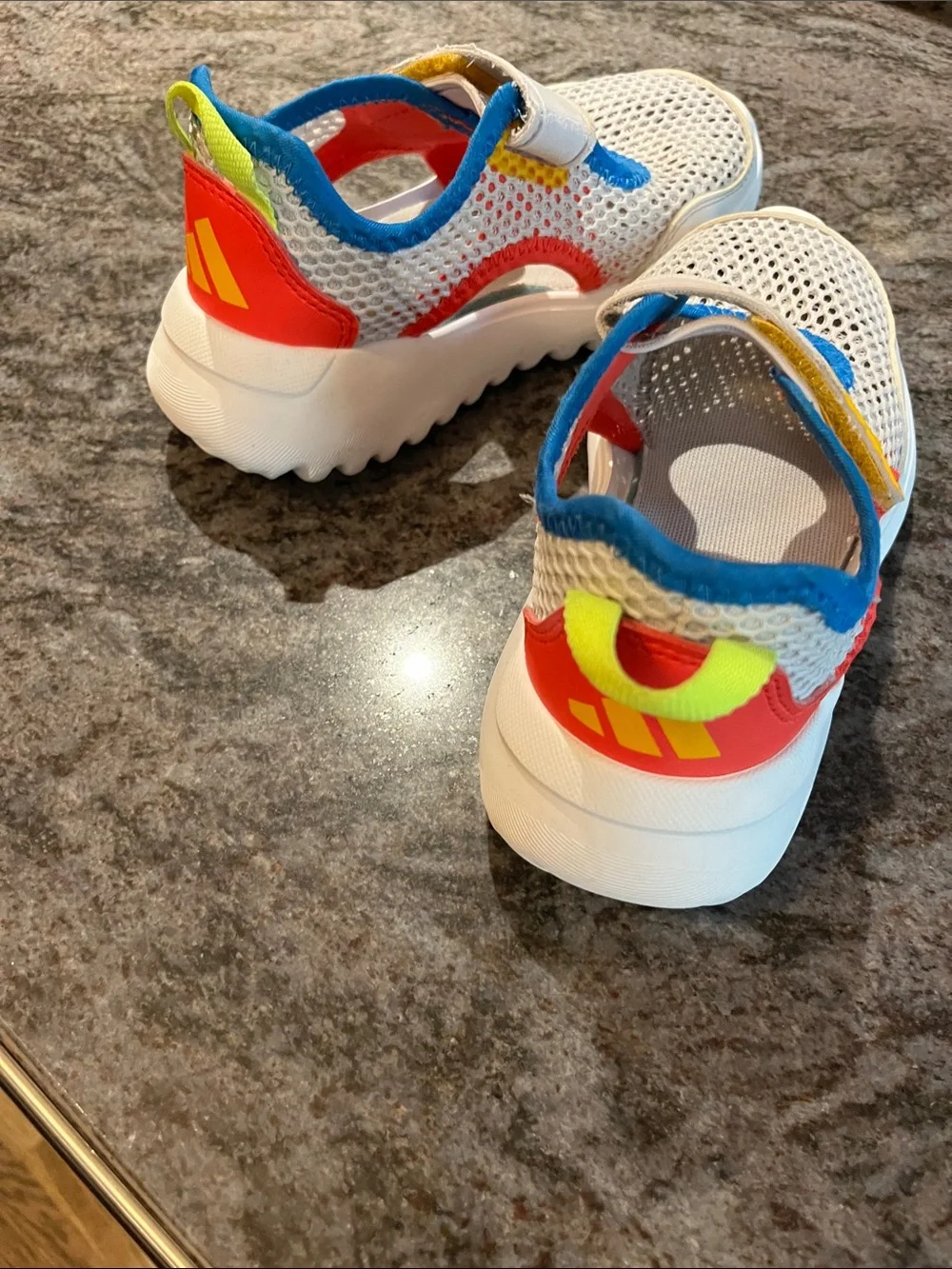 adidas Kids White Mesh Water Shoes with Blue, Yellow & Red Accents